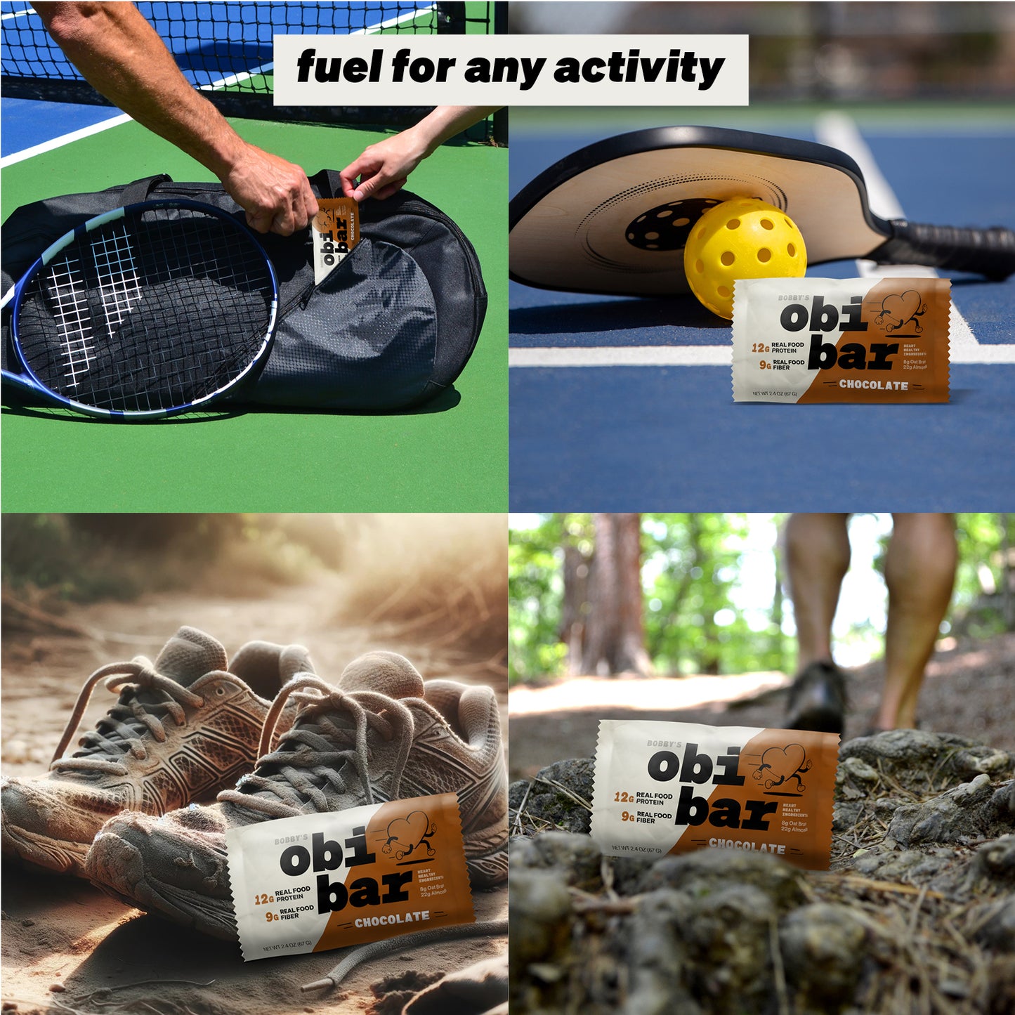 Obi Bar Chocolate - Protein and Oat Fiber Bar | All Natural | Subtle and Lightly Sweet Taste | Meal Bar | Heart and Gut Health | Low Glycemic | Chocolate Brownie | Almond Chunks | 2.4oz, 12 pack | Soy Free and Dairy Free